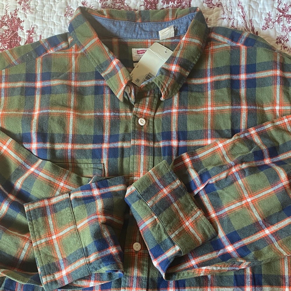 Levi's NWT Flannel Relaxed The Worker Green Orange Blue Plaid Shirt 3XL